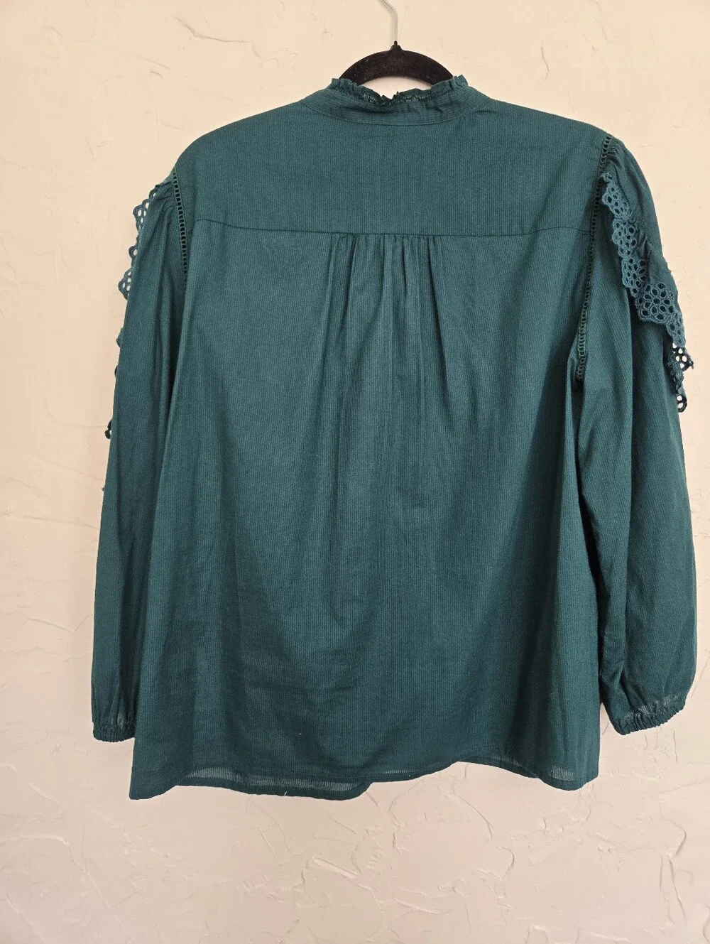 J. Crew Eyelet Ruffle Embroidered Emerald Green Top, XL